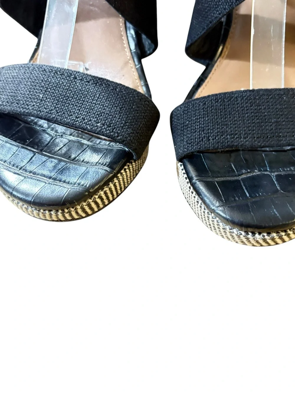 Donald J. Pliner Black Crisscross Fabric Wedge Sandals sz 9.5